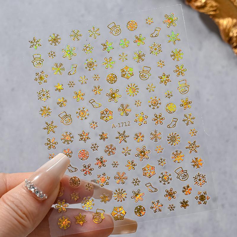 1Sheet Christmas Decorations 2026 New Year Nail Stickers Press On Nails Laser Snowflake Snowman Christmas Tree 3D Nail Decal