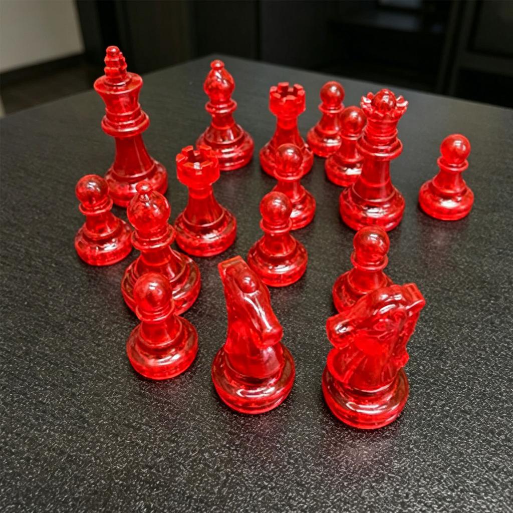 16PCS Chess Pieces Only Chessman Set 1.93 Inch King Height Easy Identification for Chess Enthusiasts Transparent Red