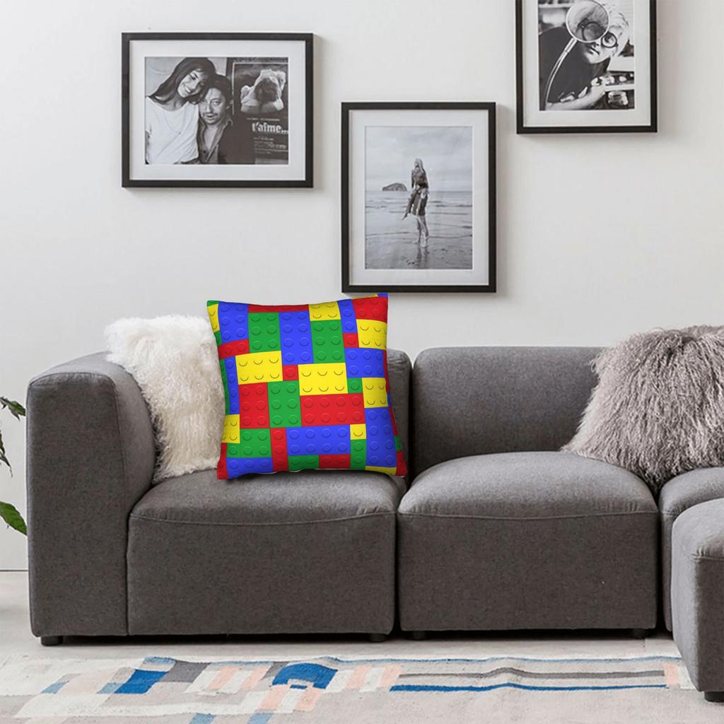 Classic Red Green Blue Yellow Building Blocks Bricks Pillow Case Comfy Pillow Cover Funny Pillowcases For Living Room Sofa