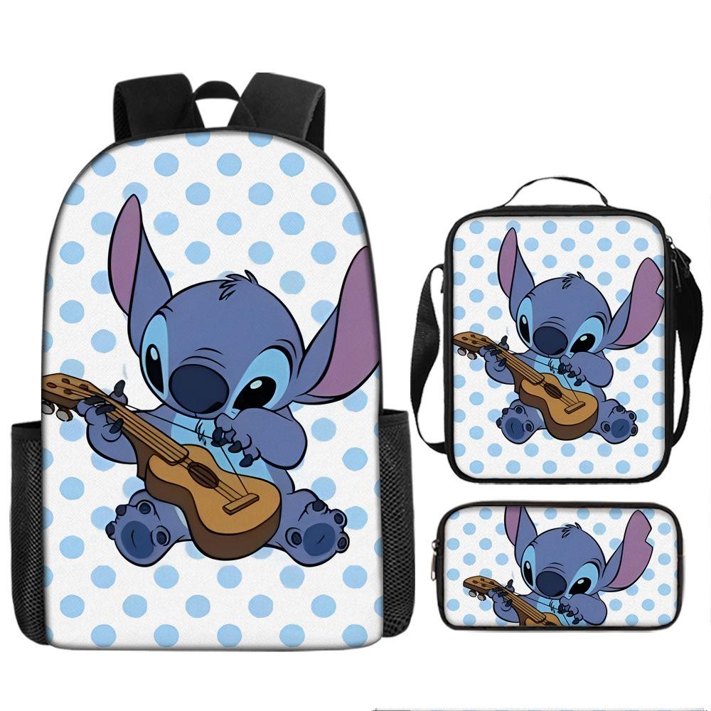 Stitch Kids Backpack Set 3-Piece Student School Bag Lunch Box Pencil Case Digital Print Gift Set for Children