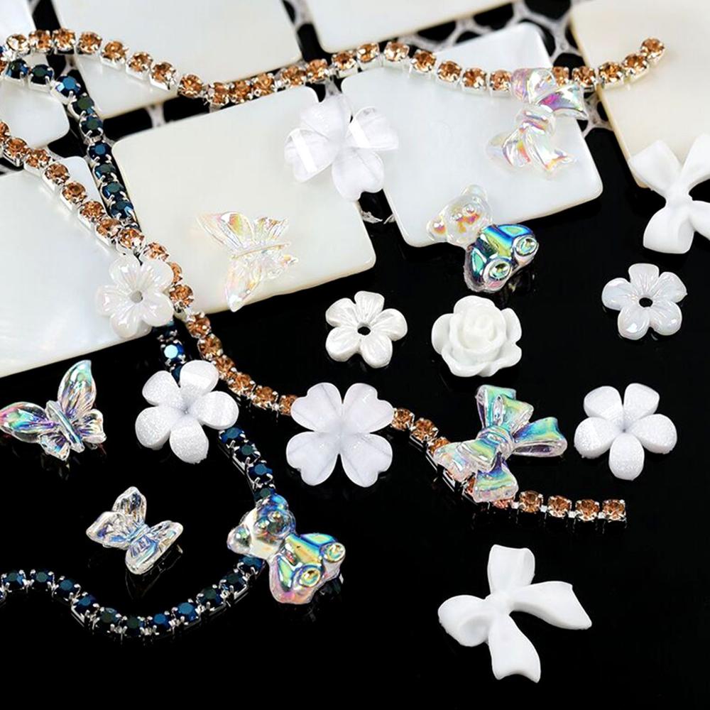 Set Bow DIY Nail Art Rhinestones Kit White Flower Nail Art Charms Multi Shaped Jelly Bear Shape