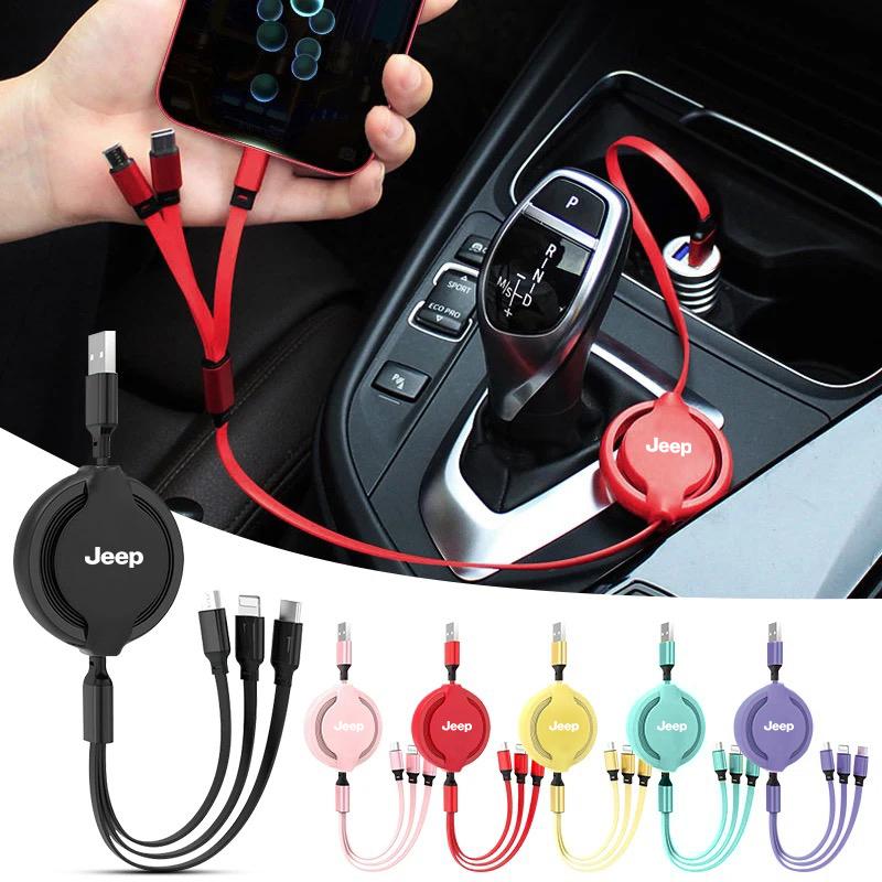 3 In 1 Portable Charging Data Cable Telescopic Charging Cable For Jeep Renegade Compass Grand Cherokee Wrangler Patriot Rubicon ALY1