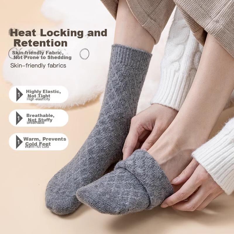 MiiOW 3 Pairs 33% Wool Women's Autumn Winter Thickened Fleece Mid-Calf Warm Merino Sleep Socks