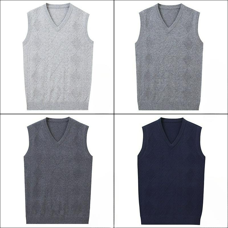 Gilet di lana da uomo autunnale, gilet casual largo lavorato a maglia da uomo, maglione con scollo a V