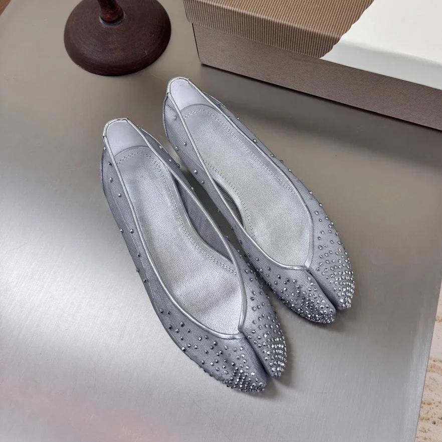 Summer Handmade BlingBling Crystal Splite-Toe Woman Flats Ballet Dance Shoes Mary Janes Mules Girls Tabi Mesh Breathable Loafers