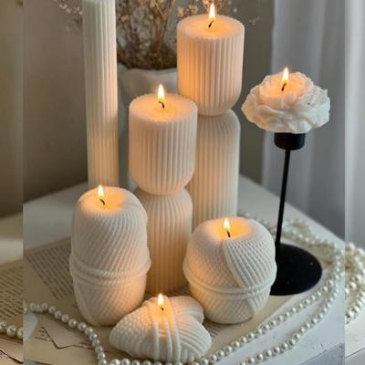 2025 Moule en silicone pour bougie boule de fil DIY fil à tricoter Cœur moule à bougie cylindre de fil moules en résine ciment gypse cadeau de Noël