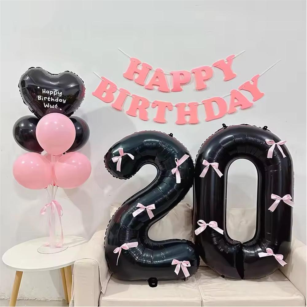 40inch Black Digital Foil Balloons Mini Bow 0-9 Giant Helium Ball Wedding Birthday Party Decorations Baby Shower Kids Toys
