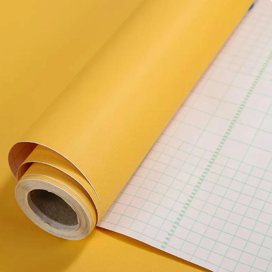 PVC Frosted Yellow Wallpaper Bedroom Wall Renovation Film Self-Adhesive Waterproof Wardrobe Table Desktop Cabinet Door Stickers