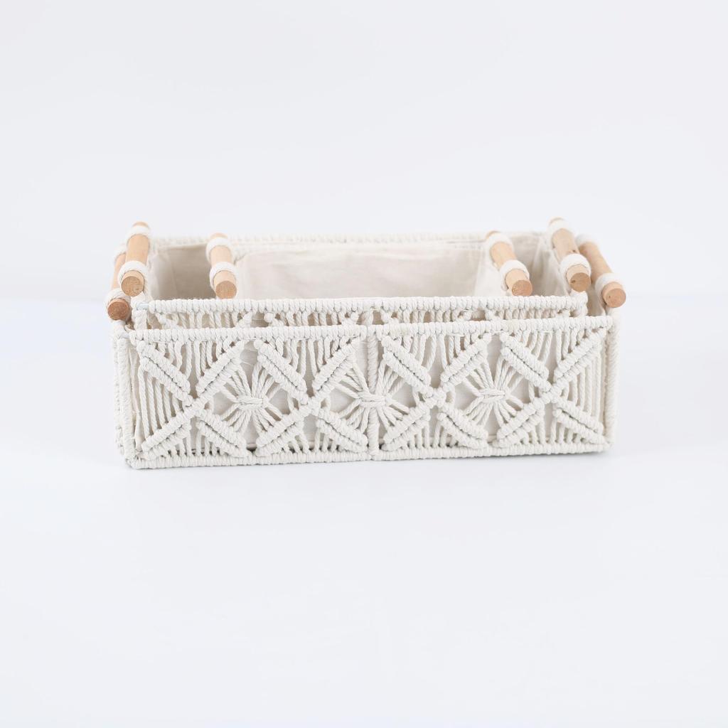 Hand-Woven Bohemian Nordic Cotton Rope Basket: Desktop Organizer, Cosmetics Holder, Flower & Fruit Basket, and Tissue Box.