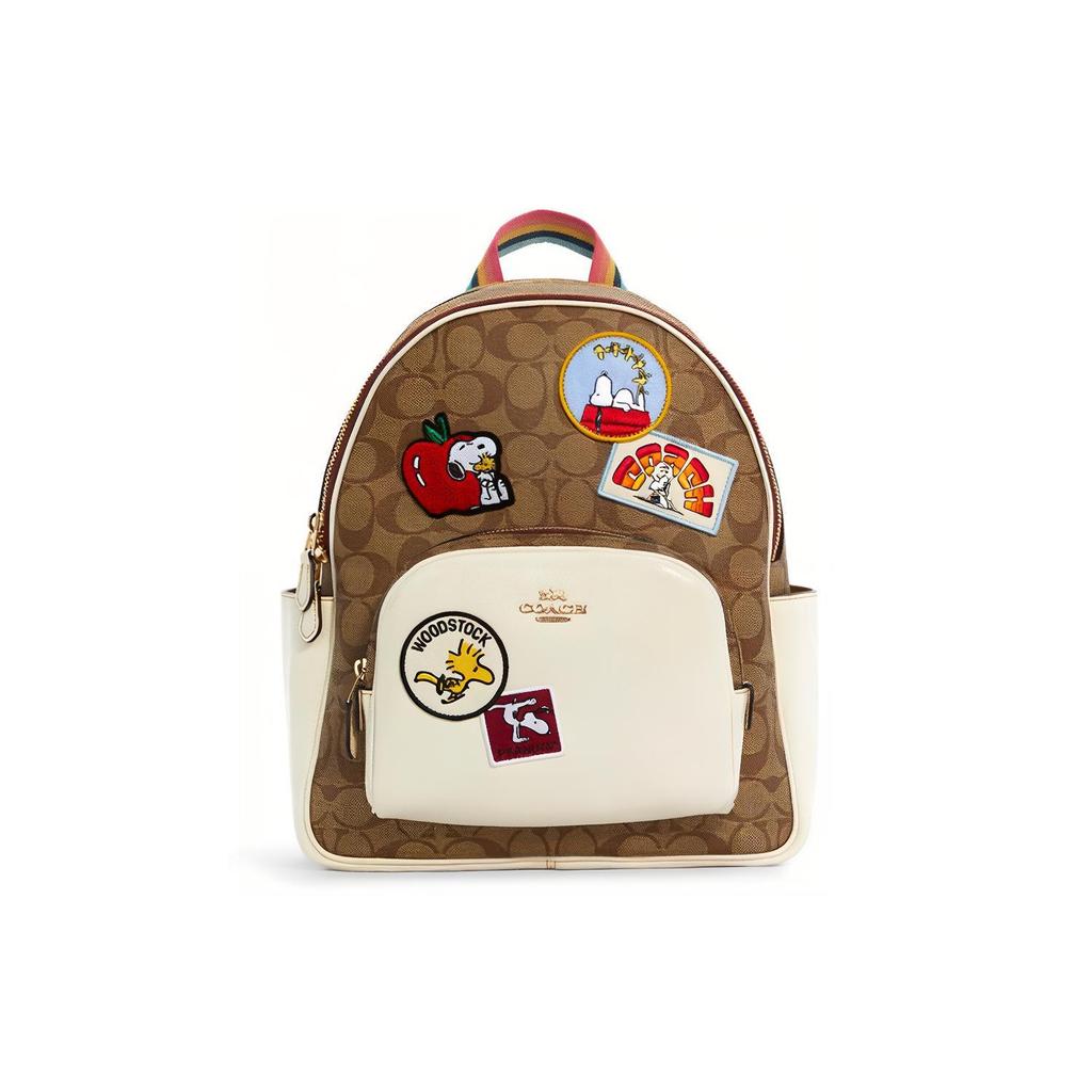 New COACH Snoopy Collaboration Court Artificial Leather Backpack Large Women's Khaki & White C4115-IMLOT