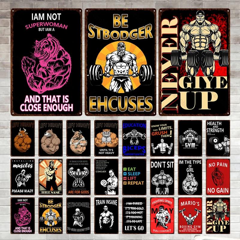 Trening Mięśni Fitness Metalowy Znak Podnoszenie Ciężarów Boks Sport Metalowa Tablica Tabliczki Sztuka Podnoś Ciężkie Blaszane Plakaty Siłownia Bar Wystrój Domu