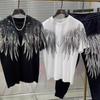 Extra-large Size Diamond-studded Wings Couple-style Short-sleeved Shirt, Loose-fitting and Slimming for Men's T-shirt