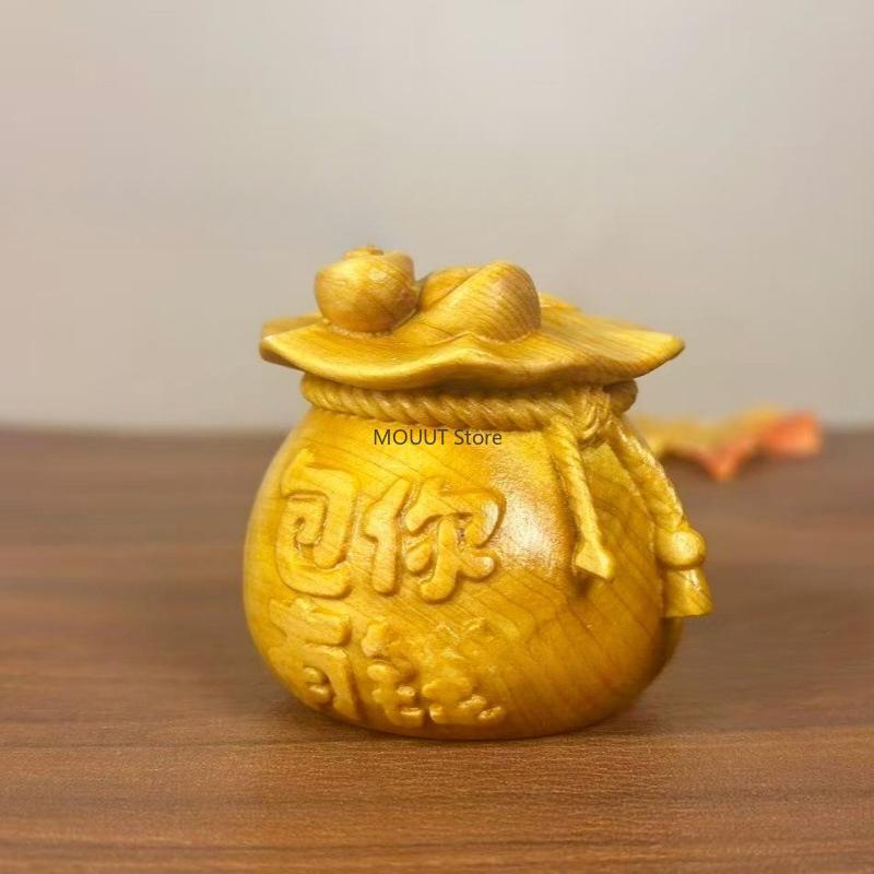Wood Carving Money Bag Ornament for Gifts for The New Year and Housewarming Money Bag Wood Carving Decorative Item
