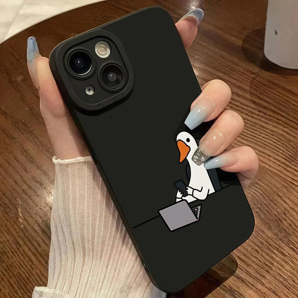 Fun Work Duck Print Angel Eyes Phone Anti-Drop Protective Case, Suitable for iPhone 17, 16, 15, Plus, Pro, Max Series Phones—Can Be Used As a Gift