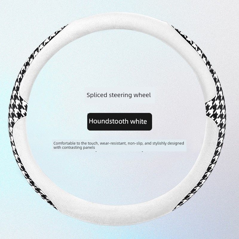 

Car Steering Wheel Cover Winter Plush Simple Creative Handlebar Cover Protective Cover Winter Short Plush Skin-Friendly Non-Slip Warm Houndstooth White Steering Wheel Cover