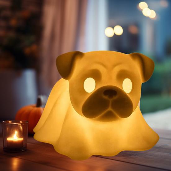 Halloween Geisterhund Lampe Leuchtender Dackel Französische Bulldogge Nachtlicht LED Harz Verhängte Geisterhund Figur für Zuhause Schlafzimmer Schreibtisch Dekor