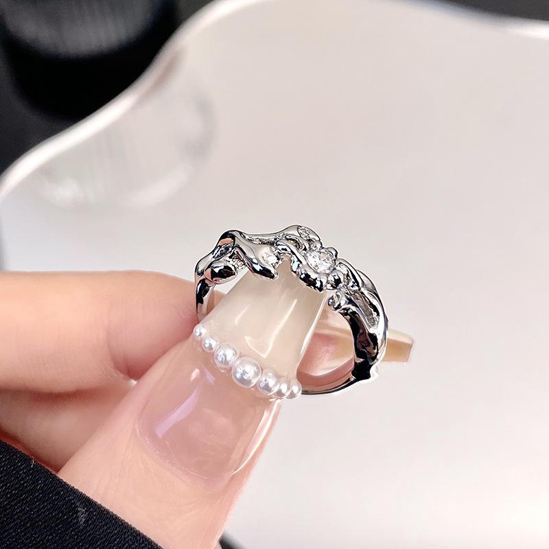 Dark Cross Zircon Stacked Open Ring Set Personalized Retro High-End Fashion Ring Jewelry Adjustable opening