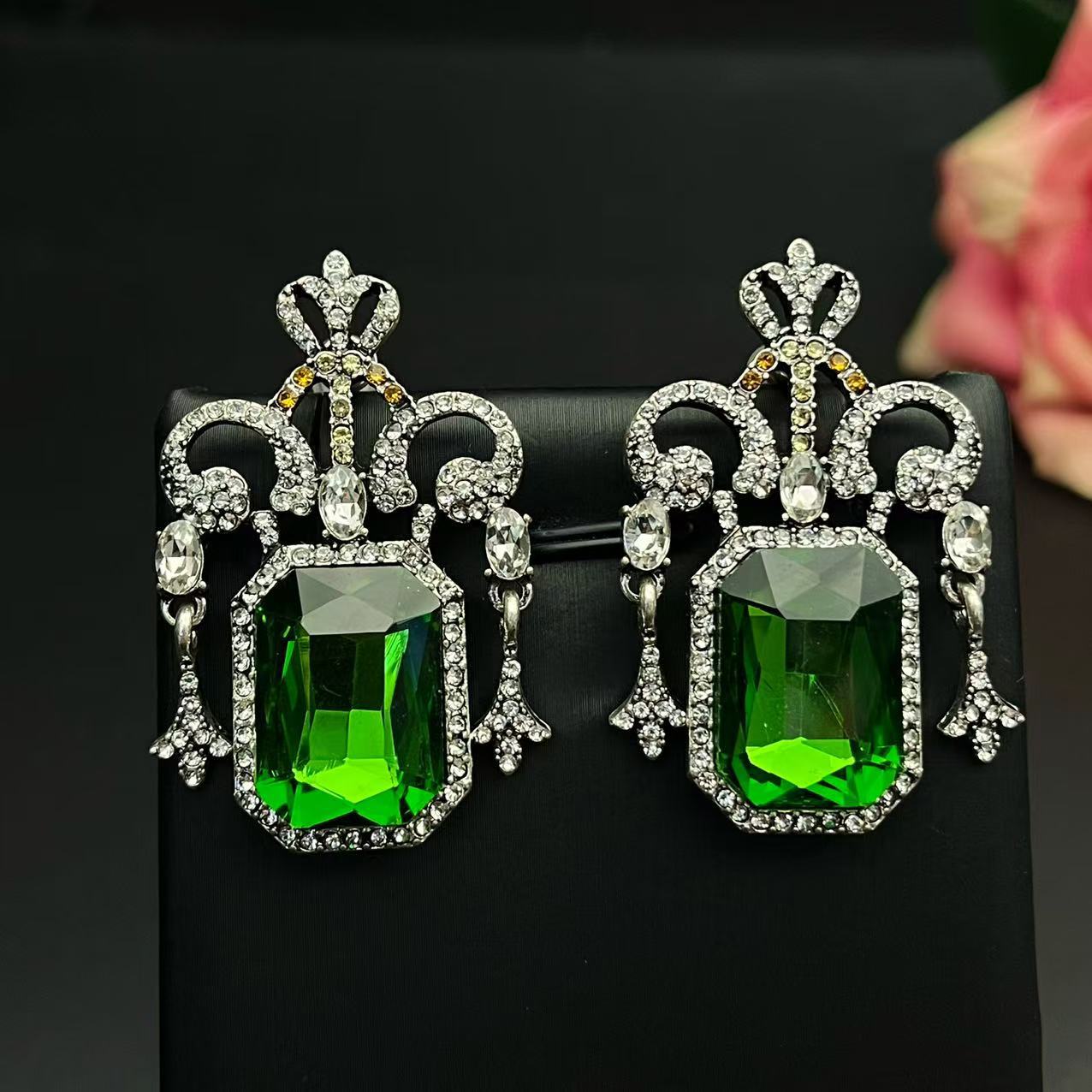 Антикварные Серьги Роскошные Бабушкины Изумрудные Преувеличенные Ретро Мода Высококачественные Винтажные