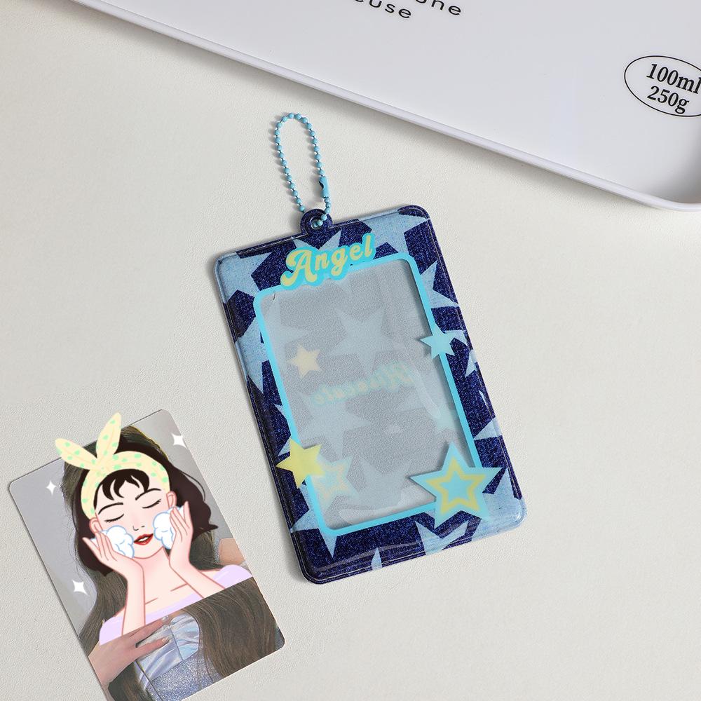 

Винтажный держатель для карт в джинсовом стиле, прозрачный ПВХ 3-дюймовый чехол для карточек для девочек в погоне за звездами для студентов, чехол для карточек с едой