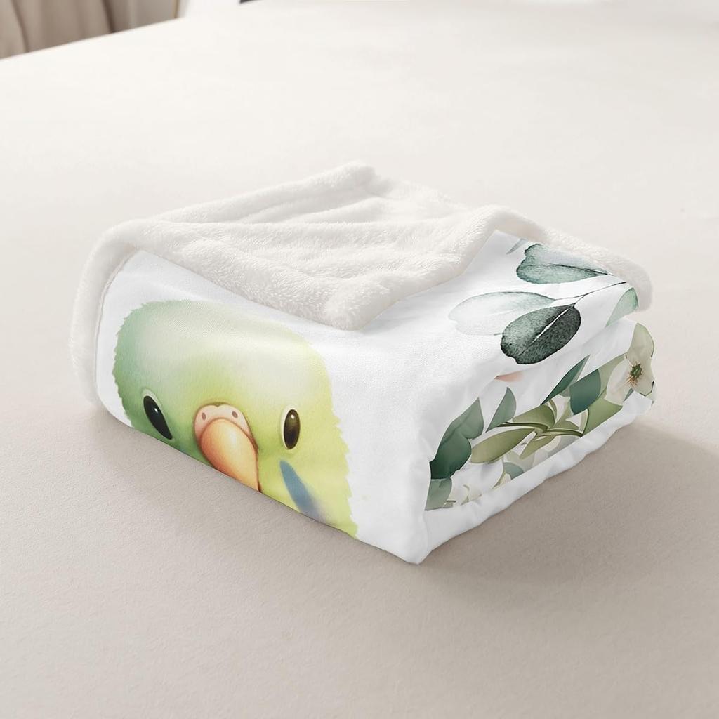 Cute Parrot Blanket Soft Fleece Throw Bird Lover Gift Kids Room Decor Floral Design Home Decoration
