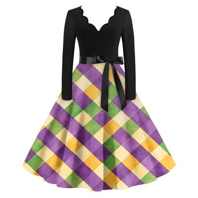 Damska Codzienna Moda Dekolt V Długi Rękaw Drukowana Sukienka Długa w Stylu Vintage