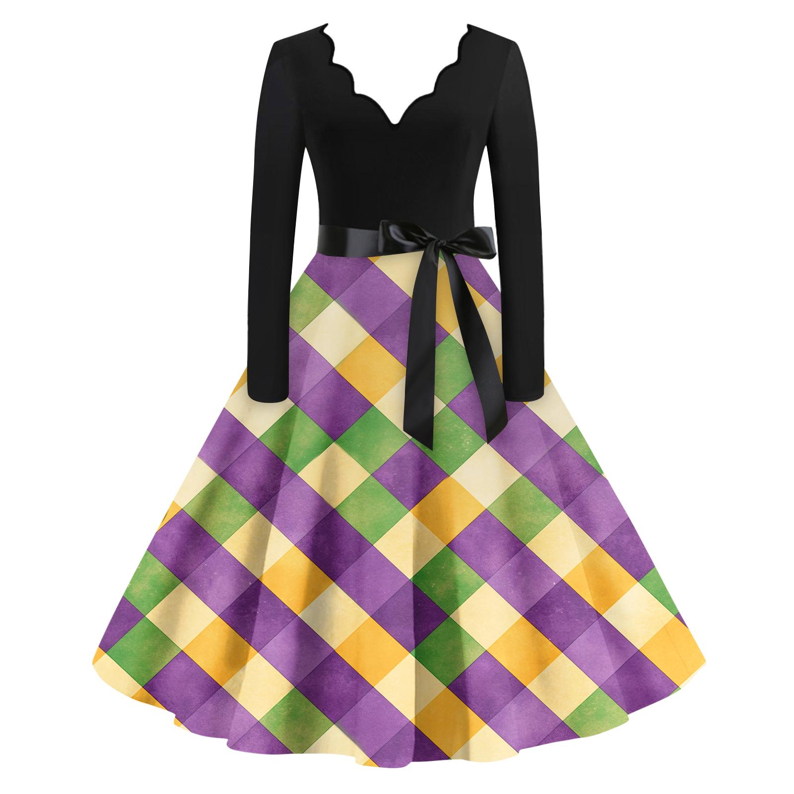 

Женское повседневное модное платье с V-образным вырезом и длинным рукавом с принтом в винтажном стиле XL