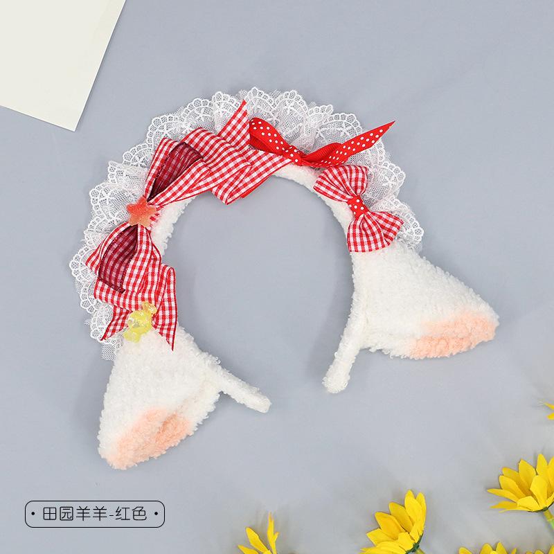 

Cute and sweet girl headgear comic show lolita sheep ear hair accessories plush hairpin lamb ear bow headband