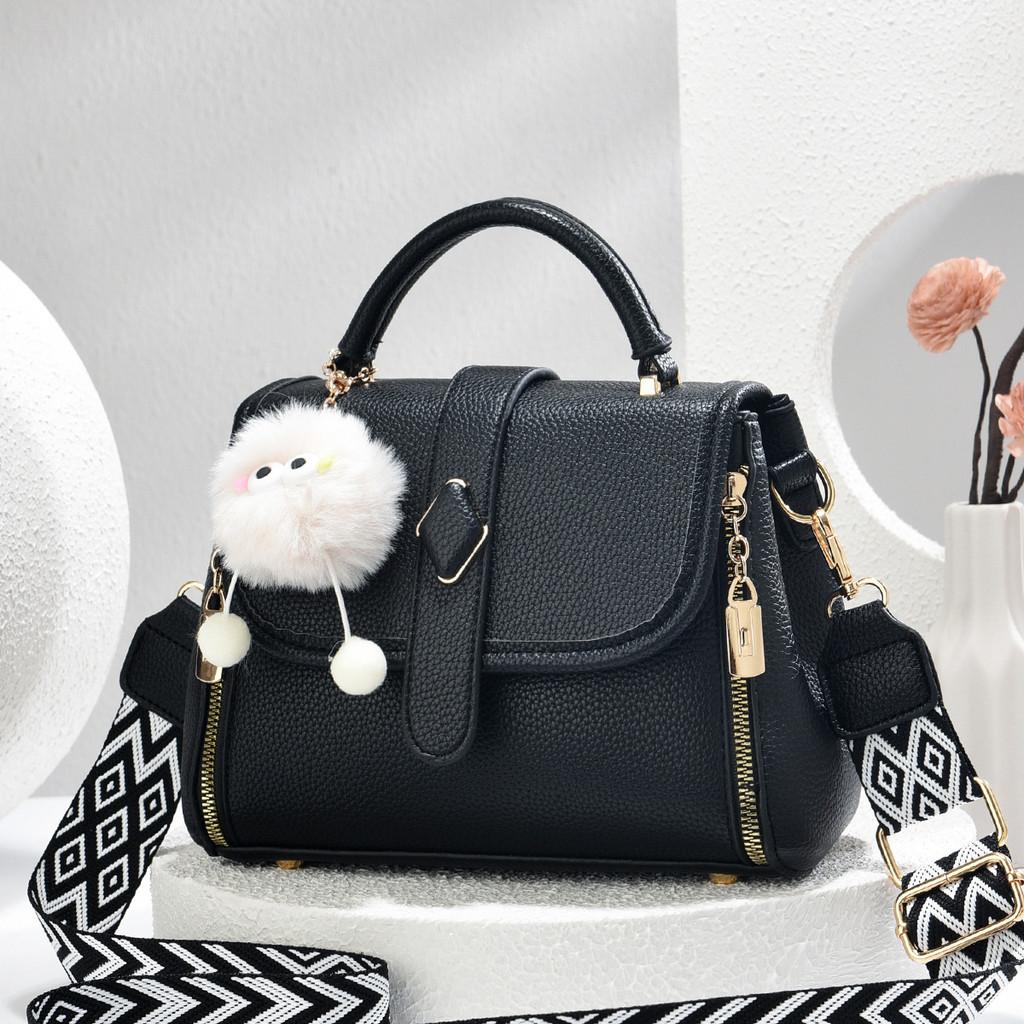 Simple Solid Color Lychee Texture Women Casual Shoulder Bag Pendant With