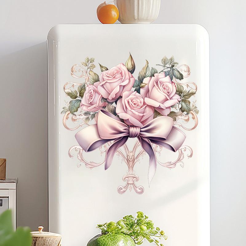 Rosa Rosen Wandsticker Schleifendekor Selbstklebend Romantische Schlafzimmer Kopfteil Hintergrunddekoration Warm Gemütliches Zuhause
