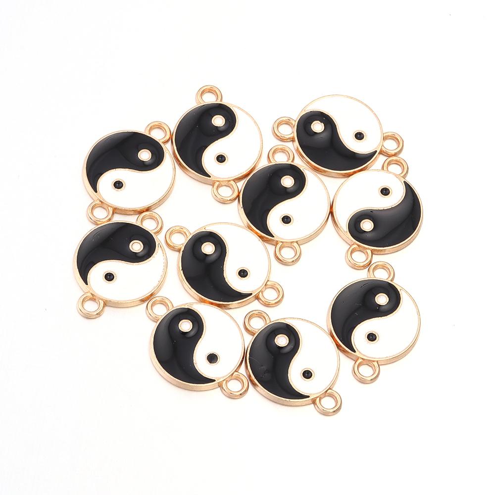 10Pcs/Lot Tai Chi Pattern Charms Alloy Enamel Pendants Double Hole Charms For Jewelry Making DIY Necklace Bracelet Accessories