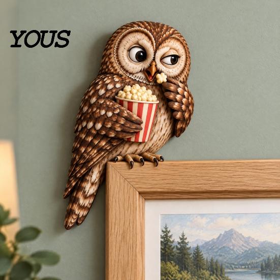 Rustic Farmhouse Bird Door Frame Accent Wooden Owl Topper, Corner Sitter Decor, Whimsical Woodland Animal Natural Inspired Interior Ornament