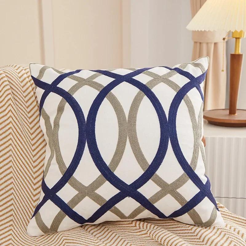 Embroidered Geometric Patterns Pillow Case Decor Home Simple Pillow Cushion Cover Throw Square Funda Cogines De 45x45cm