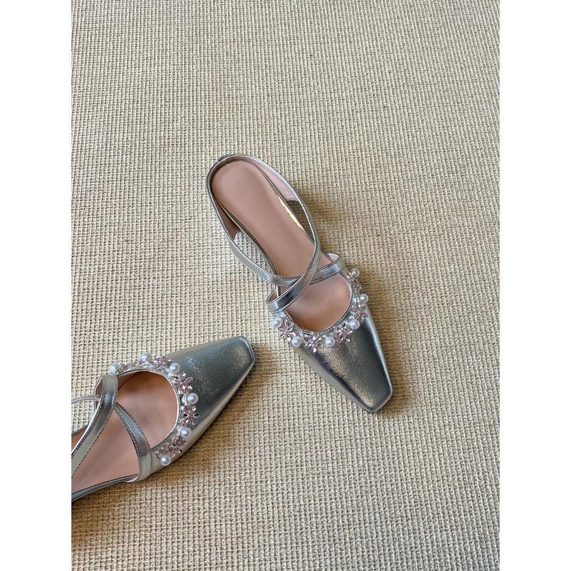 French Pearl Cross-strapped Bag Head Half Slippers with Skirt Inner Height Increase Temperament Muller Cool Slippers Women