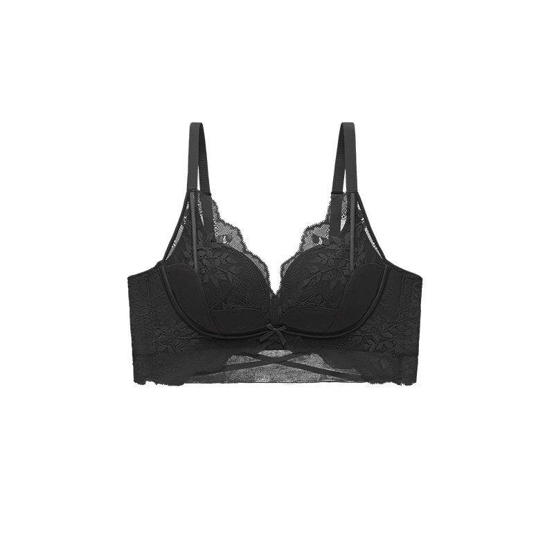 Less sexy lace, no steel rim, small breasts show big upper support, gather anti-sagging bra set