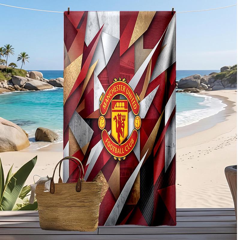 Manchester United Bedrucktes Strandtuch Schnelltrocknend Weiches Handtuch Tragbare Große Rechteckige Stranddecke für Reisen Schwimmbad