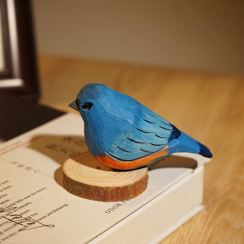 Hand Carved Wooden Bird Cute Sparrow Parrot Chickadee Animal Desktop Decor Original Wood Style