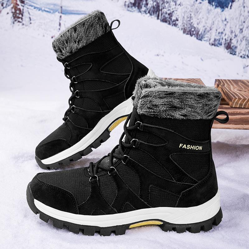 Winter fashion high-top hiking shoes for men and women outdoor thickened non-slip snow boots velvet warm breathable cotton shoes