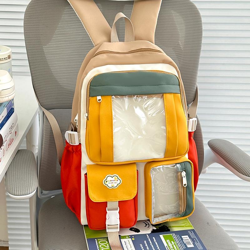 Color Block Student Schoolbag Multi-functional Large Capacity Backpack Lightweight Travel Backpack