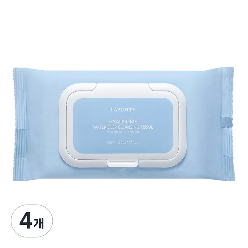 Labiotte Hyalbiome Water Deep Cleansing Tissues 372991, 100 Wipes, 4 Pcs