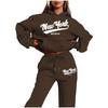 Womens 2026 New York Print Hooded Sweatshirt Set With Fleece-Lined Pants Fall Winter Outfit Streetwear Casual Tracksuit