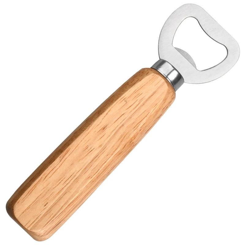 1pc Stainless Steel Beer Bottle Opener with Solid Wood Handle Creative Home Bar Essential Tool for Household Use1
