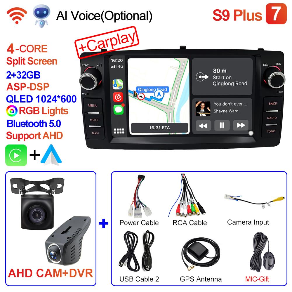 2din Android 12 Wireless CarPlay Android Auto Car Radio Multimedia GPS for Toyota Corolla E120 2003-2006 BYD F3 Stereo 4G