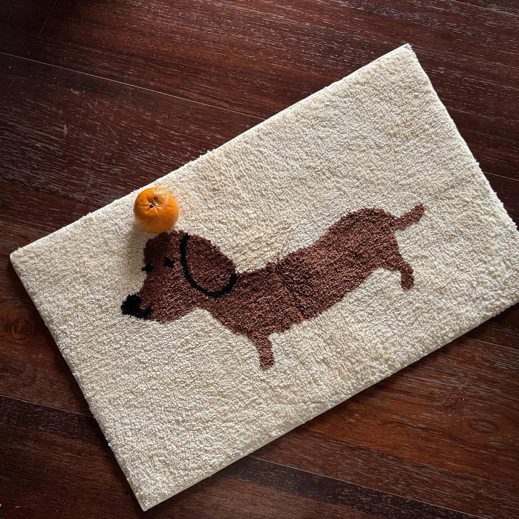 Linda Alfombra de Habitación de Cachorro con Borlas Dibujo Animado Perro Dachshund Alfombra Felpudo de Baño Felpudo de Baño Felpudo de Puerta Decoración Estética para el Hogar Habitación de Niños