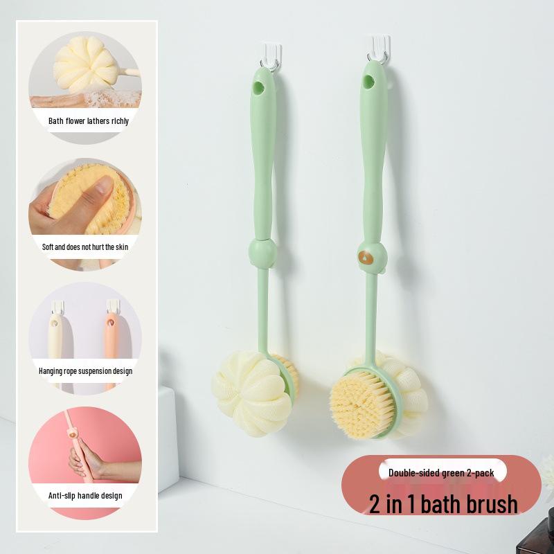 2-in-1 Long Handle Back Scrubber with Soft Bristles & Bath Ball
