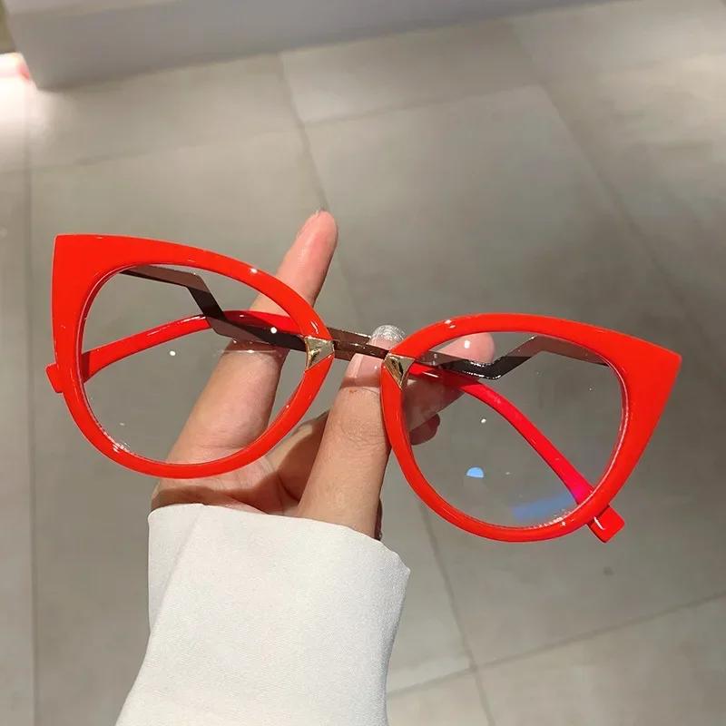 New Vintage Cat Eye Glasses Frame New Stylish Semi Metal Rim Women Eyewear Trendy Brand Design Non-prescription Eyeglasses