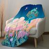 Floating House With Flowers And Clouds Pattern Fleece Blanket Cartoon Style Soft Warm Throw Interior Decoration Bedding Cover