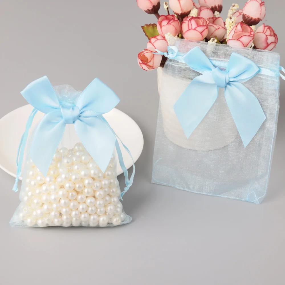10/20/30 st Organza Presentpåsar Rosett Julkalas Bröllop Godispåsar Utsökta Smyckesförpackningar Dragskopåsar Festtillbehör