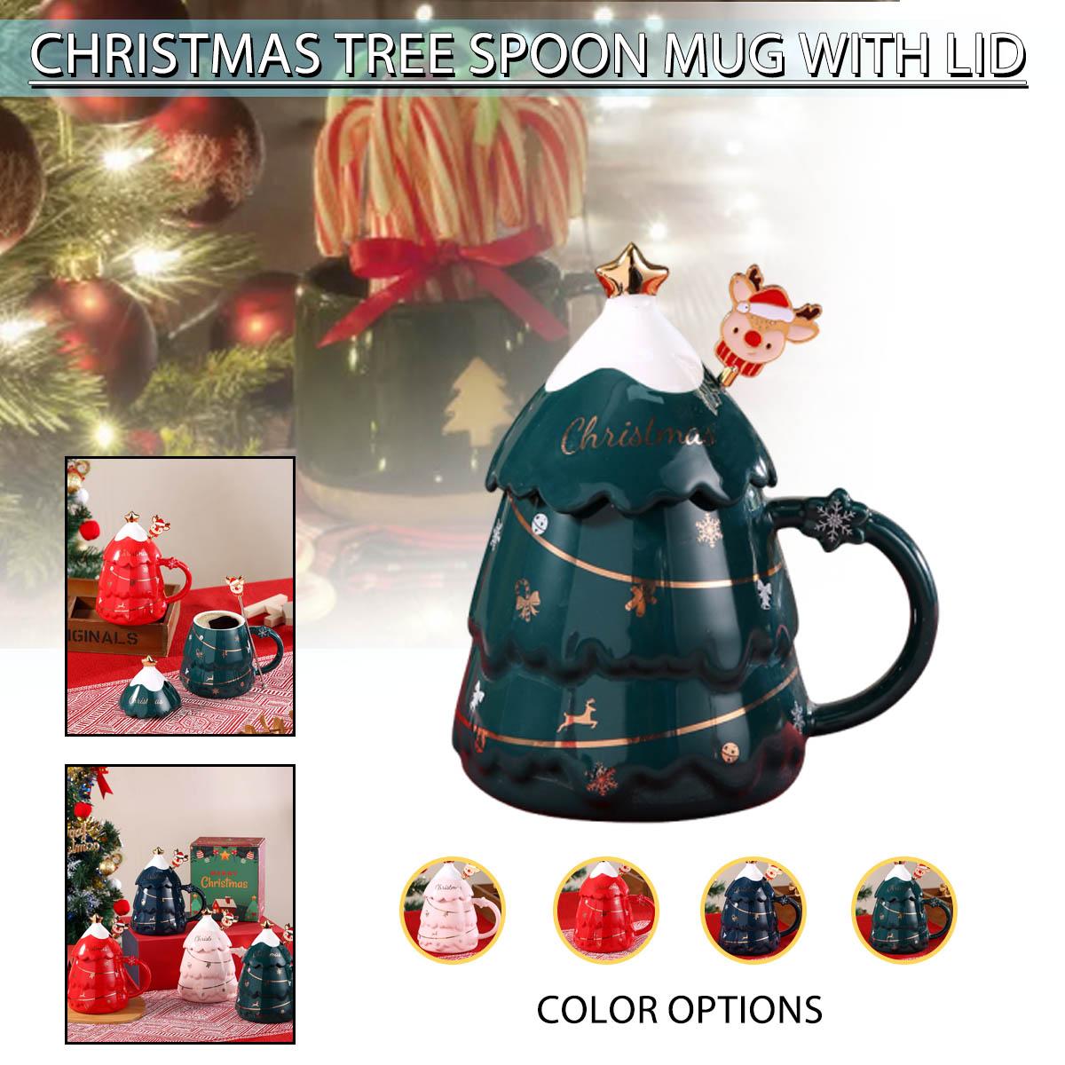 

Рождественская керамическая кружка PDTO со снежной крышкой и ложкой, фарфоровые чашки для чая с молоком и кофе