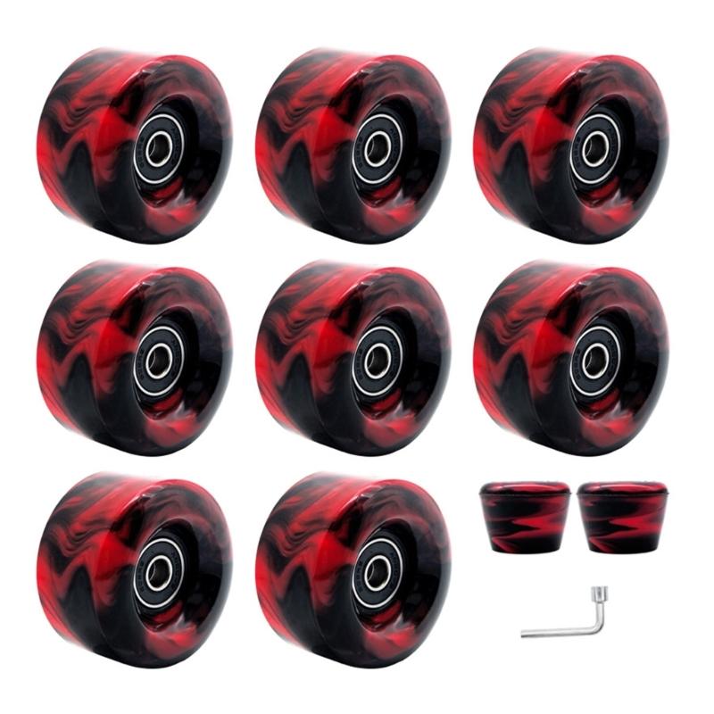 Roller Skate Wheels with Wrench, Quads Roller Skate Wheels Double Row Skating Skateboard Quads Skate Replacement Wheels