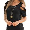 European and American Casual T-shirt Solid Color Perforated Shoulder Strap Short Sleeved Off Shoulder Top Women's Clothing